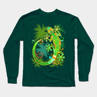 Gecko Lizard Colorful Tattoo Style Long Sleeve T-Shirt